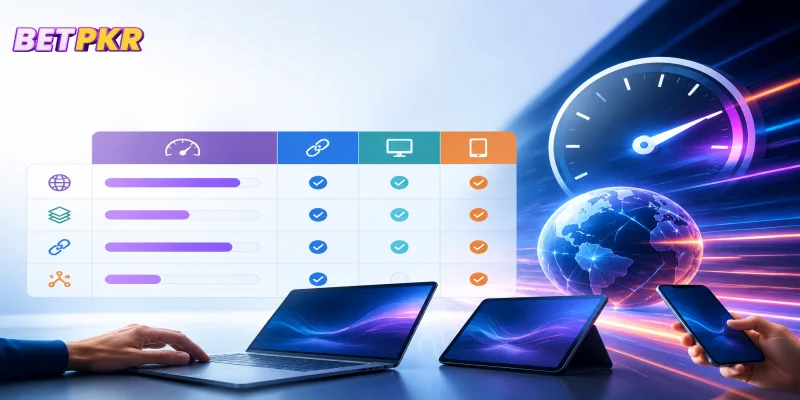 A comparison chart analyzing transaction speeds and compatibility metrics of online gaming portals.
