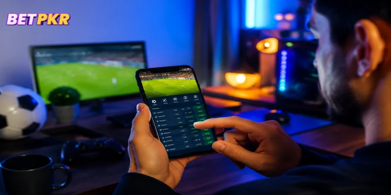 A user navigating the sports betting interface on the BETPKR mobile application.