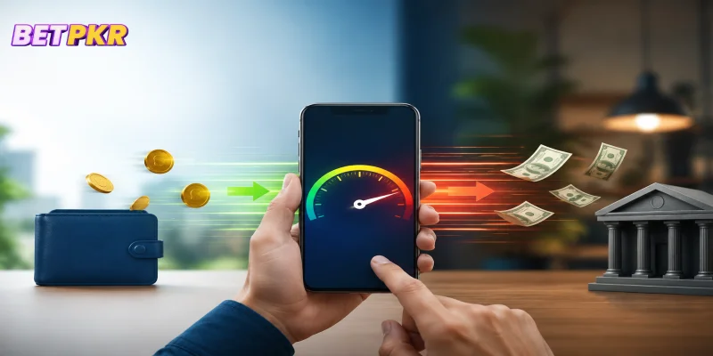 A visual comparison of deposit and withdrawal processing speeds on a gaming platform.